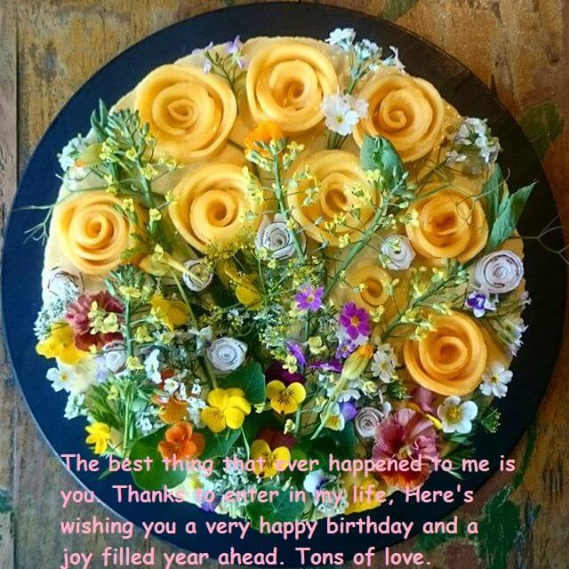 Birthday Cake With Wishes And Flowers