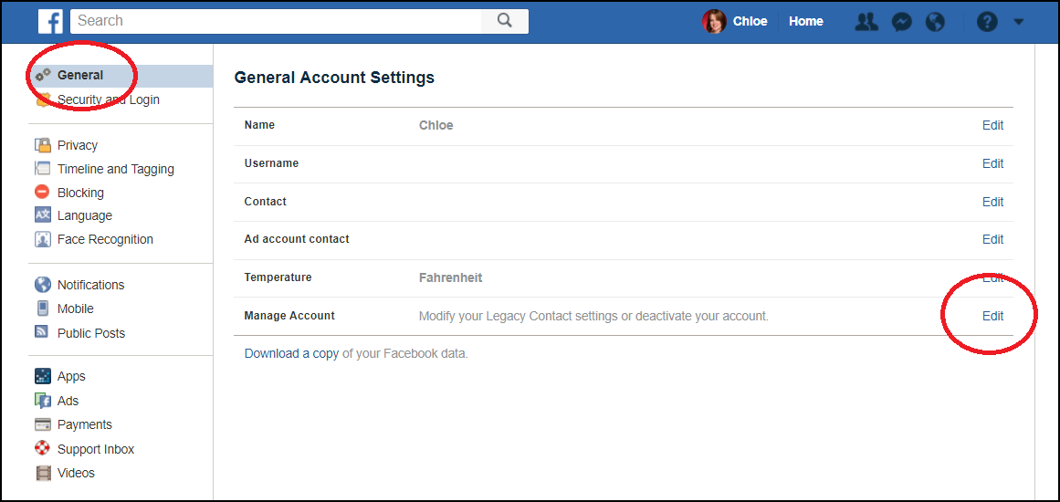deleting a facebook account